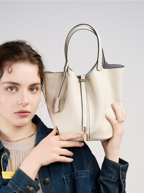 Bag 2026 New Bucket Bag Vegetable Basket Women's TC Leather Tote Bag Mommy Bag Bridal Wedding Bag Premium Sense