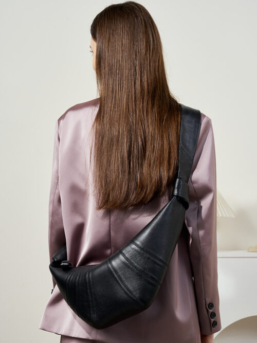 French niche head layer lambskin kosher bag diagonal cross lazy feeling croissant bag leather single shoulder diagonal cross dumpling bag female