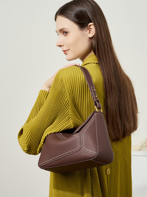 2026 New Arrival Women's Handbag: Geometric Shoulder Bag, Underarm Bag, Genuine Leather Pillow Bag, Top-Grain Cowhide Crossbody Commuter Bag
