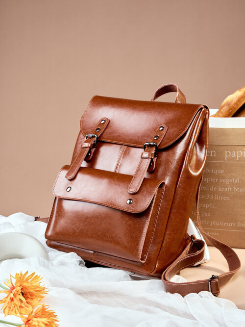 Women's Genuine Leather Backpack: Durable Cowhide Laptop Bag, Preppy Style, 14-Inch Large Capacity, British Vintage, Unisex, All-Leather