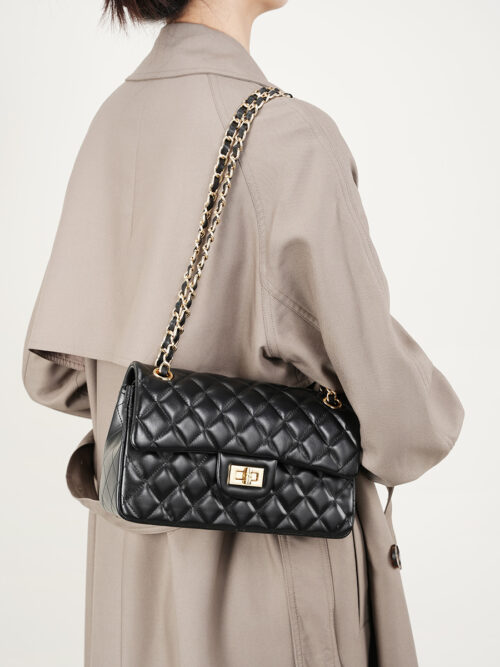 Top-Grain Leather Handbag with Leather Chain, Chanel-Style Fashionable Diamond-Quilted Shoulder Bag, Crossbody Bag for Women, Genuine Leather Mini Square Bag